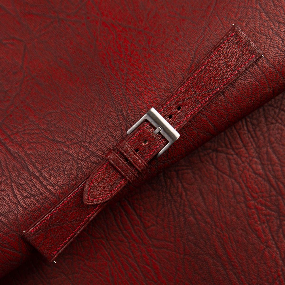 Red Alran Fat Nat Chevre Goat Leather Strap WV by HANDDN
