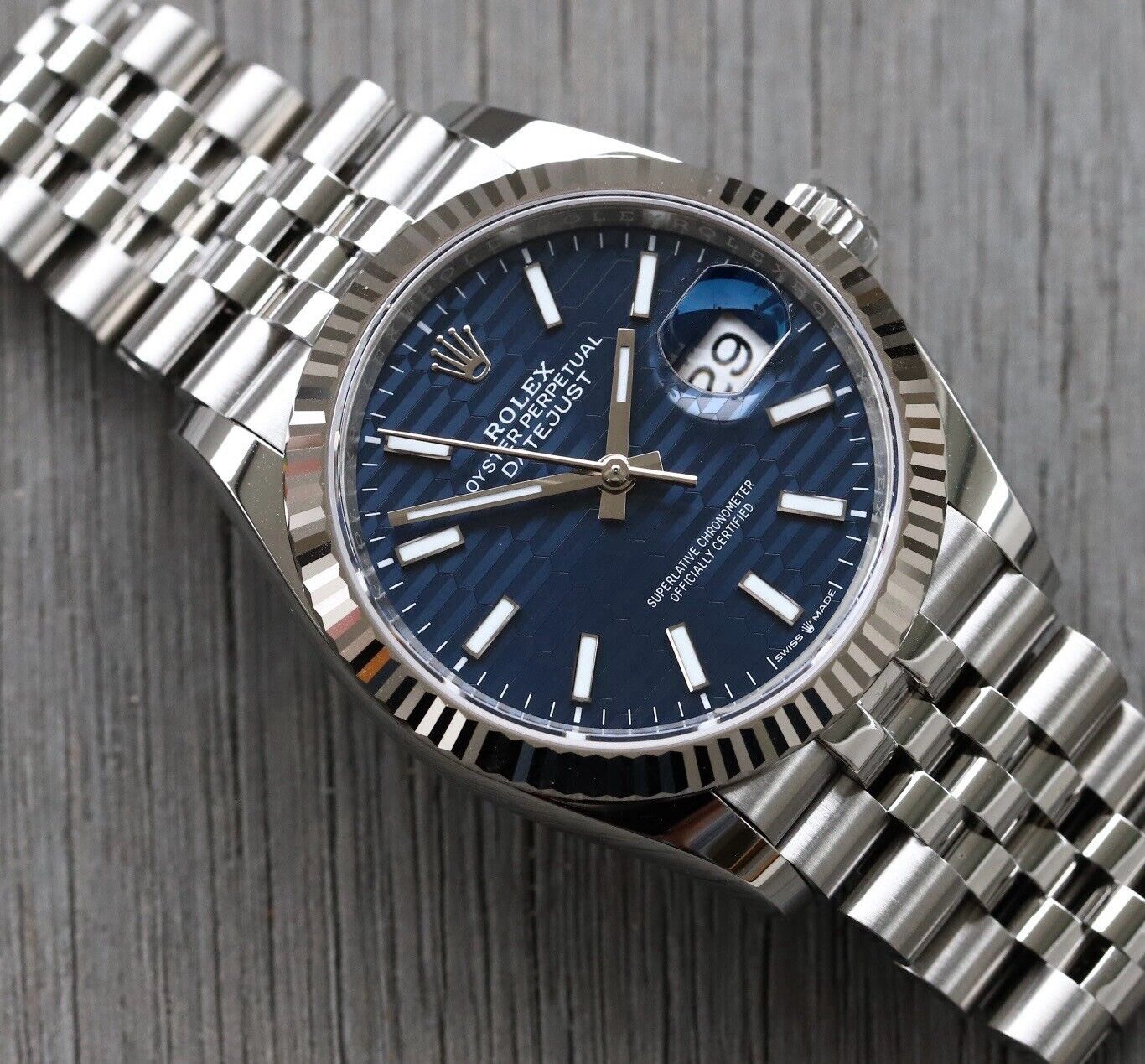 Rolex Datejust 36mm Blue Motif Dial Fluted Bezel Jubilee Bracelet 1262 rolex-datejust-36mm-blue-motif-dial-fluted-bezel-jubilee-bracelet-1262