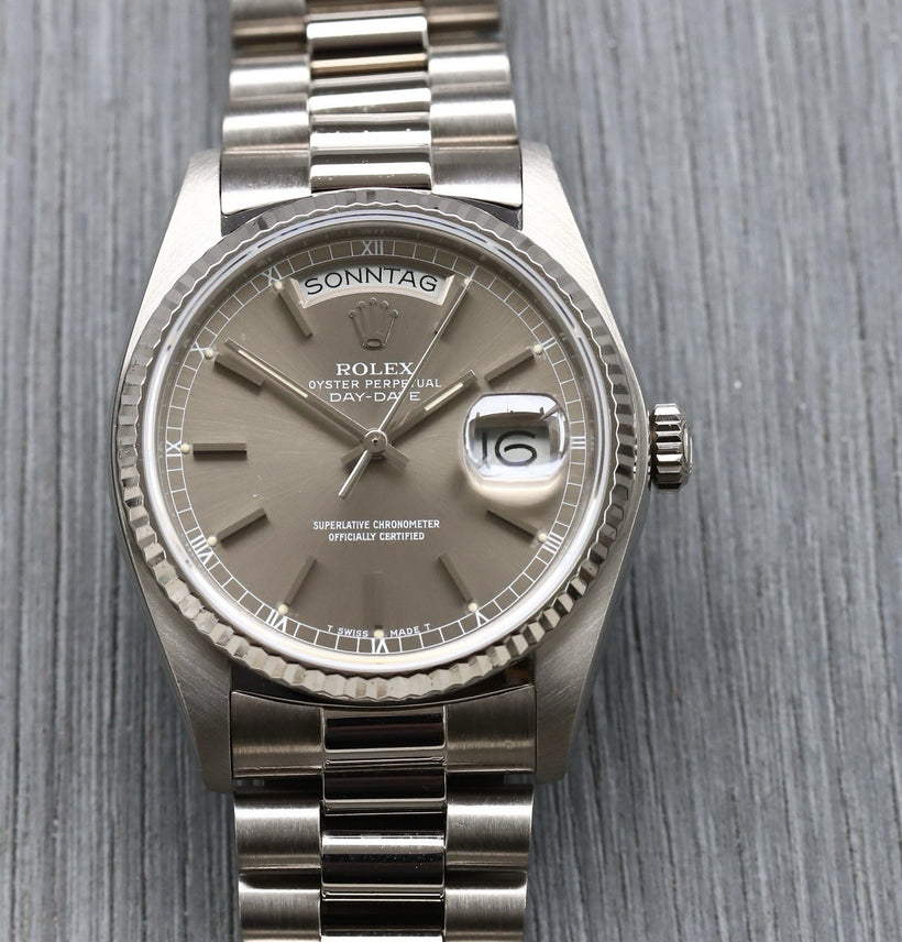 Rolex Day Date White Gold Taupe Dial 36mm 18039 - 1986