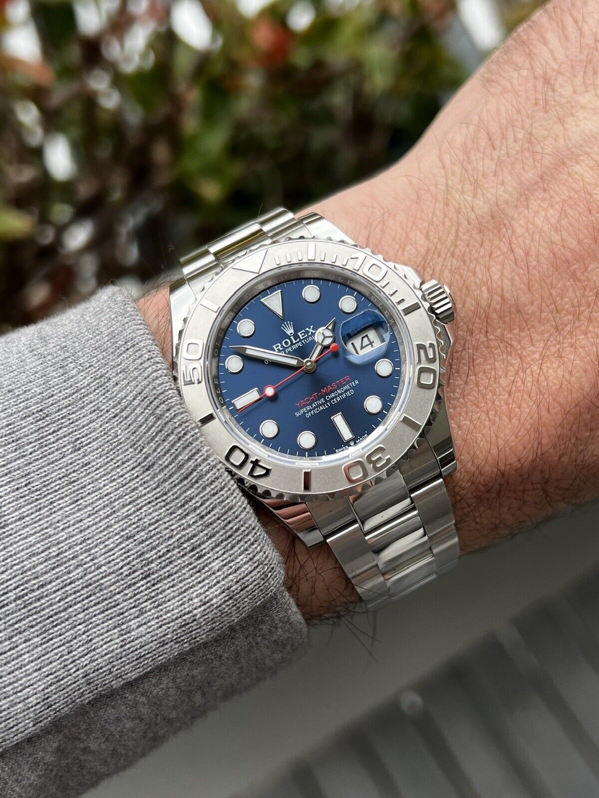 Rolex Stainless Steel and Platinum Yacht-Master with Blue Dial