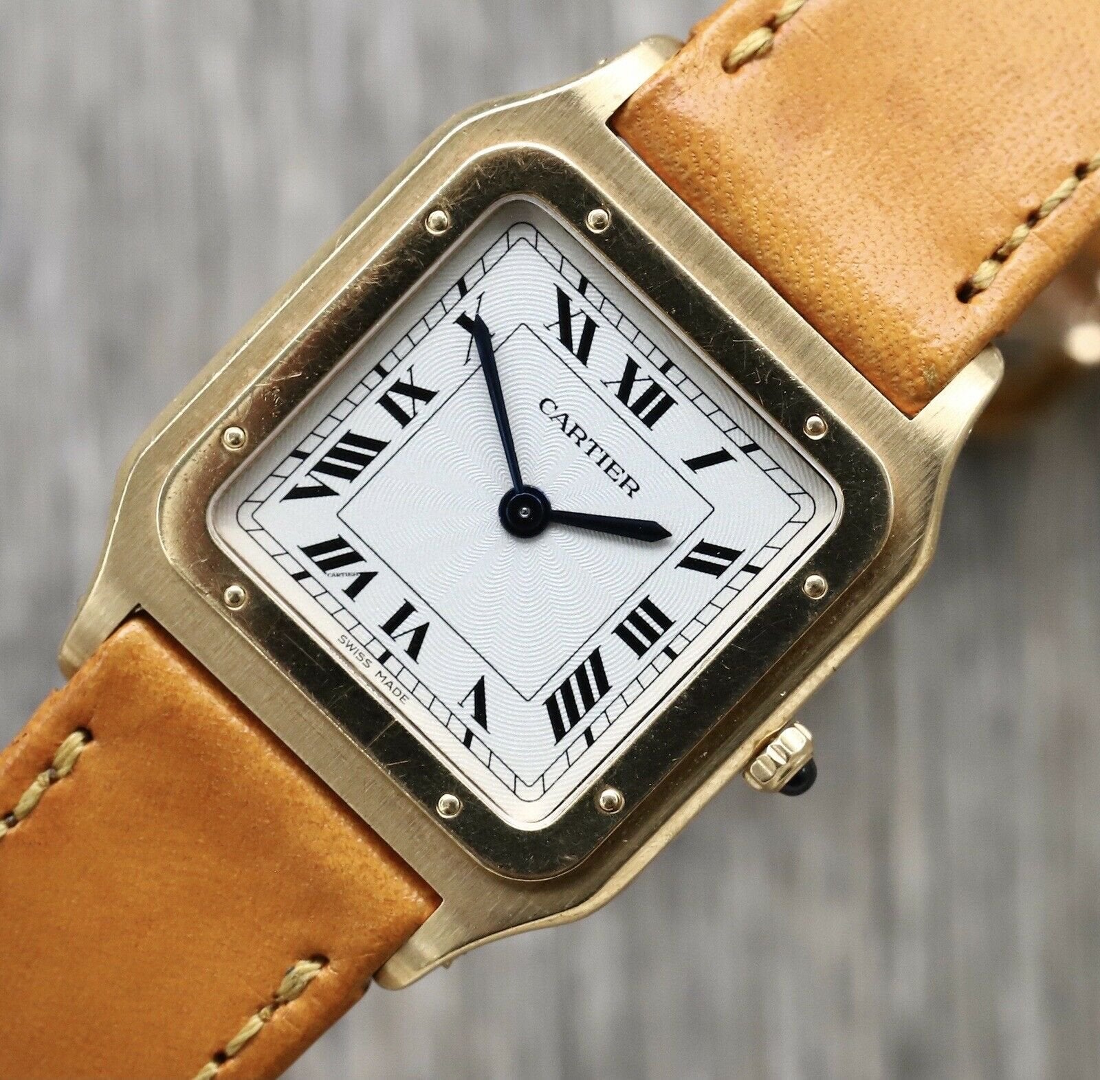 Cartier Santos Dumont Ultra Thin Guilloche Dial Yellow Gold Ref. 1576 Watch Vault Australia