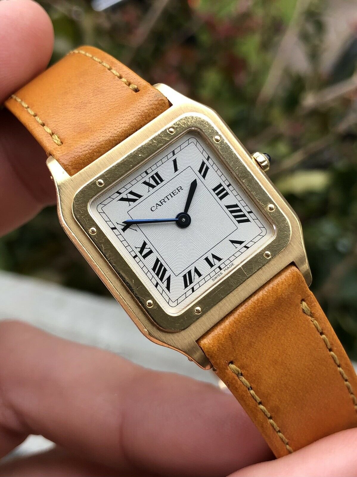 Cartier Santos Dumont Ultra Thin Guilloche Dial Yellow Gold Ref