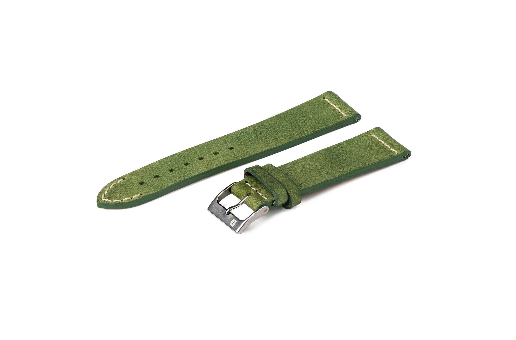 Green leather watch strap 22mm top