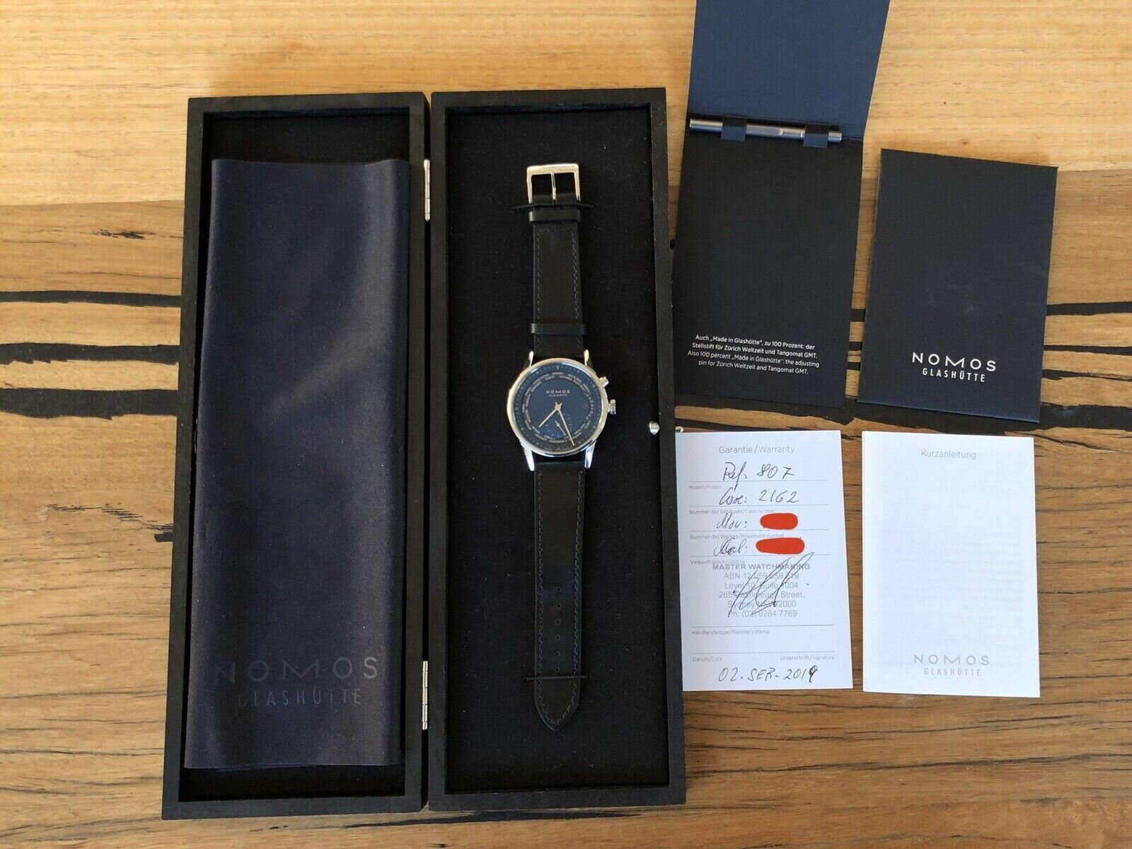 Nomos Zurich Weltzeit Nachtblau Worldtimer 807 - 2019 full set