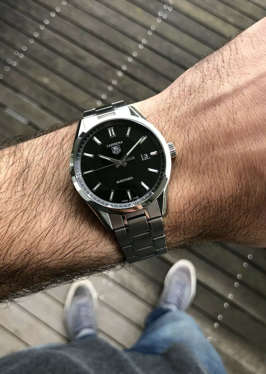 Tag heuer carrera calibre 5 on wrist top