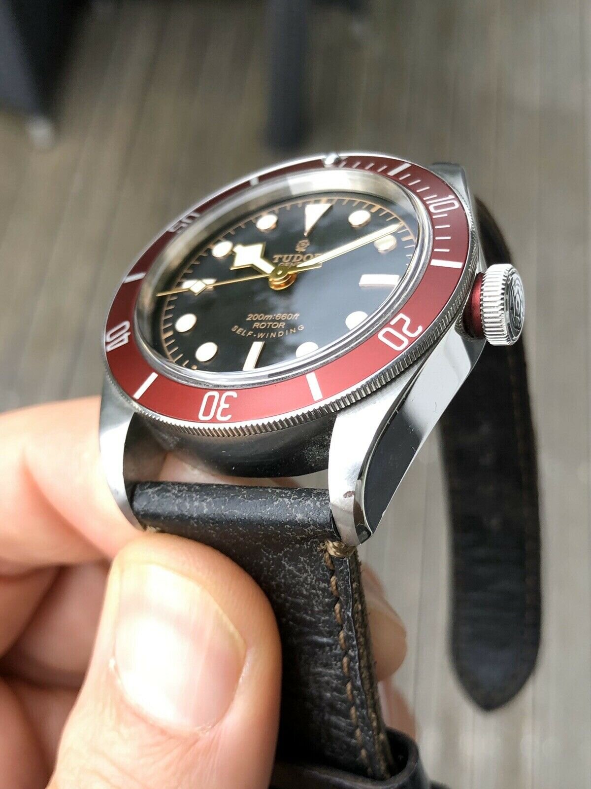 Tudor black bay hot sale red leather strap